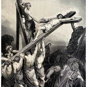 Jesus Crucified Steel Engraving 1872 Gustave Dore Victorian Religious Art DWAA6
